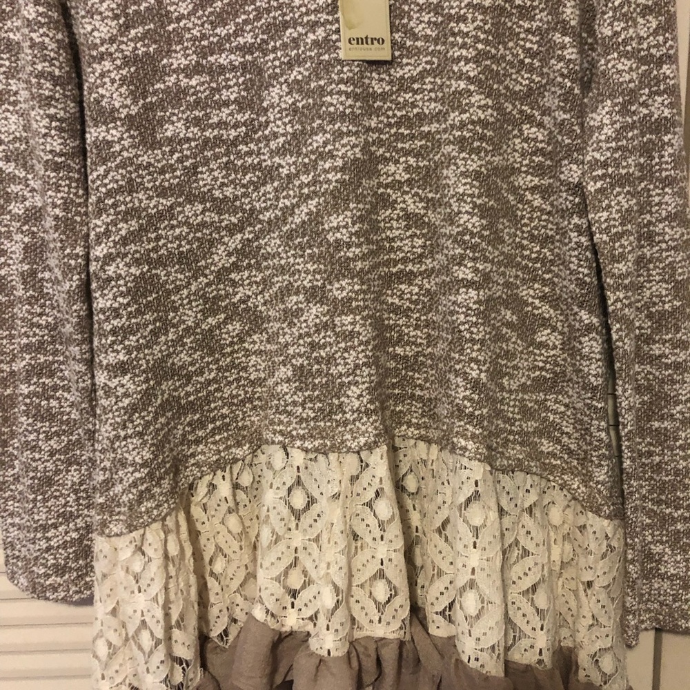 Entro NWT Ladies Long Sleeve Lace Lightweight Sweater in Mocha/Cream Marled Knit - Picture 4 of 7